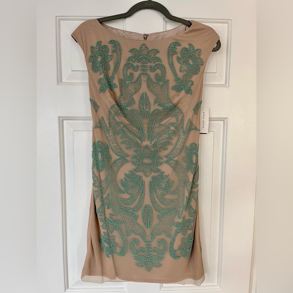 Nude sheath dress with beautiful beading NWT